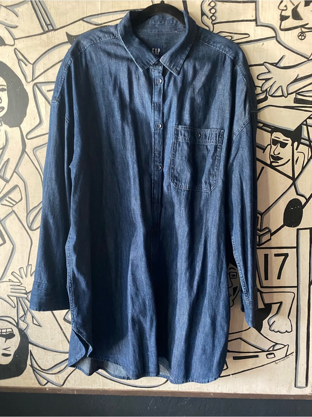 GAP Women's Dark Indigo Long-Sleeve Denim Shirt Dress